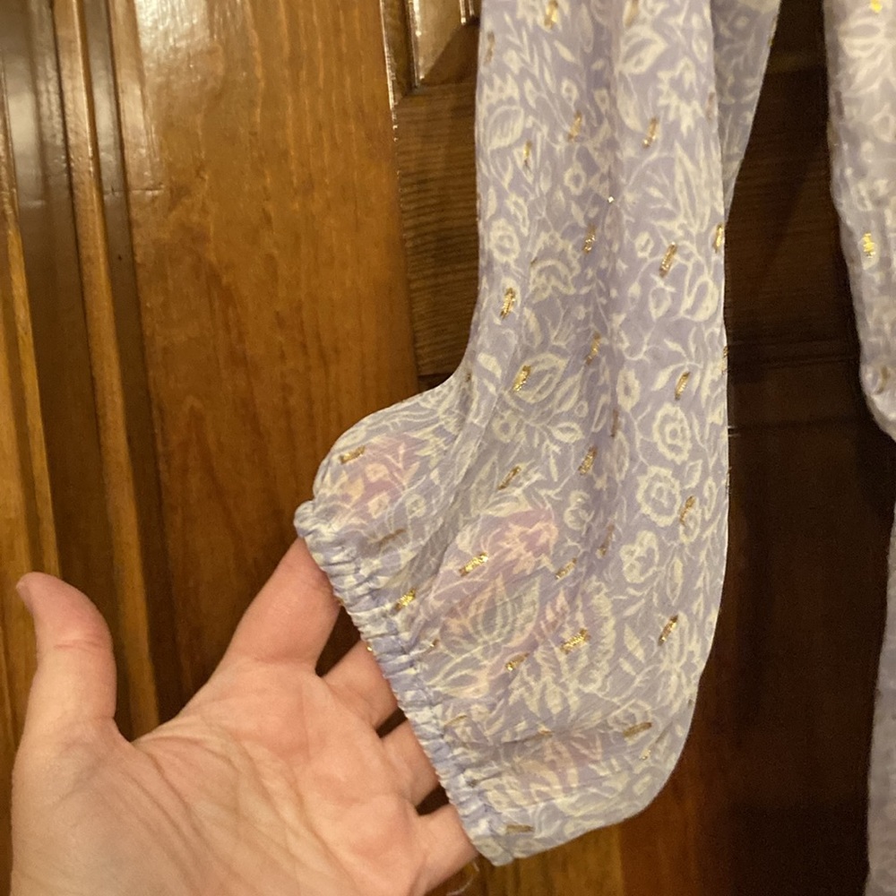 NWT Medium Express Lavender, White, and Gold Off-Shoulder Ruffle Romper (ABBA) - Picture 6 of 14
